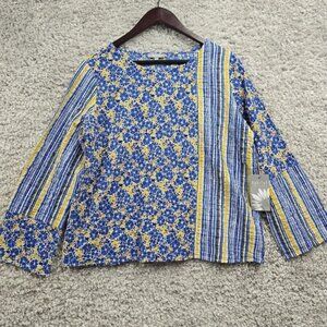 Habitat Shirt Womens Small Blue Floral Patchwork Long Sleeve
